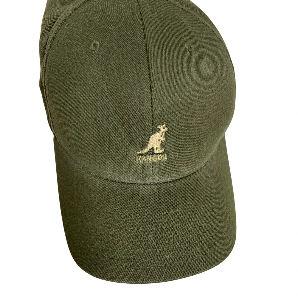 Kangol Wool Flexfit Baseball Cap‎ L/XL Olive Green Curved Brim Logo Hat Preppy